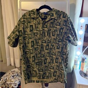 Vintage Sideout Green Fish Patterned Men's Shirt